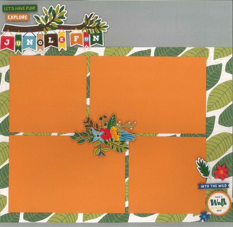 12x12 JUNGLE FUN Scrapbook Page Kit Premade Scrapbook Kit Etsy