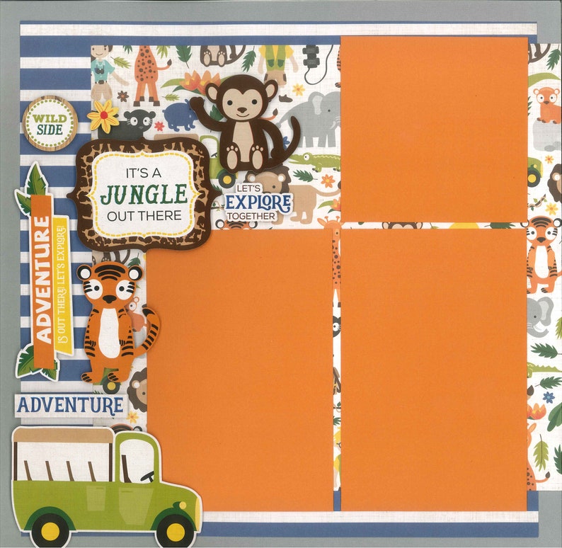 12x12 JUNGLE FUN Scrapbook Page Kit Premade Scrapbook Kit Etsy UK