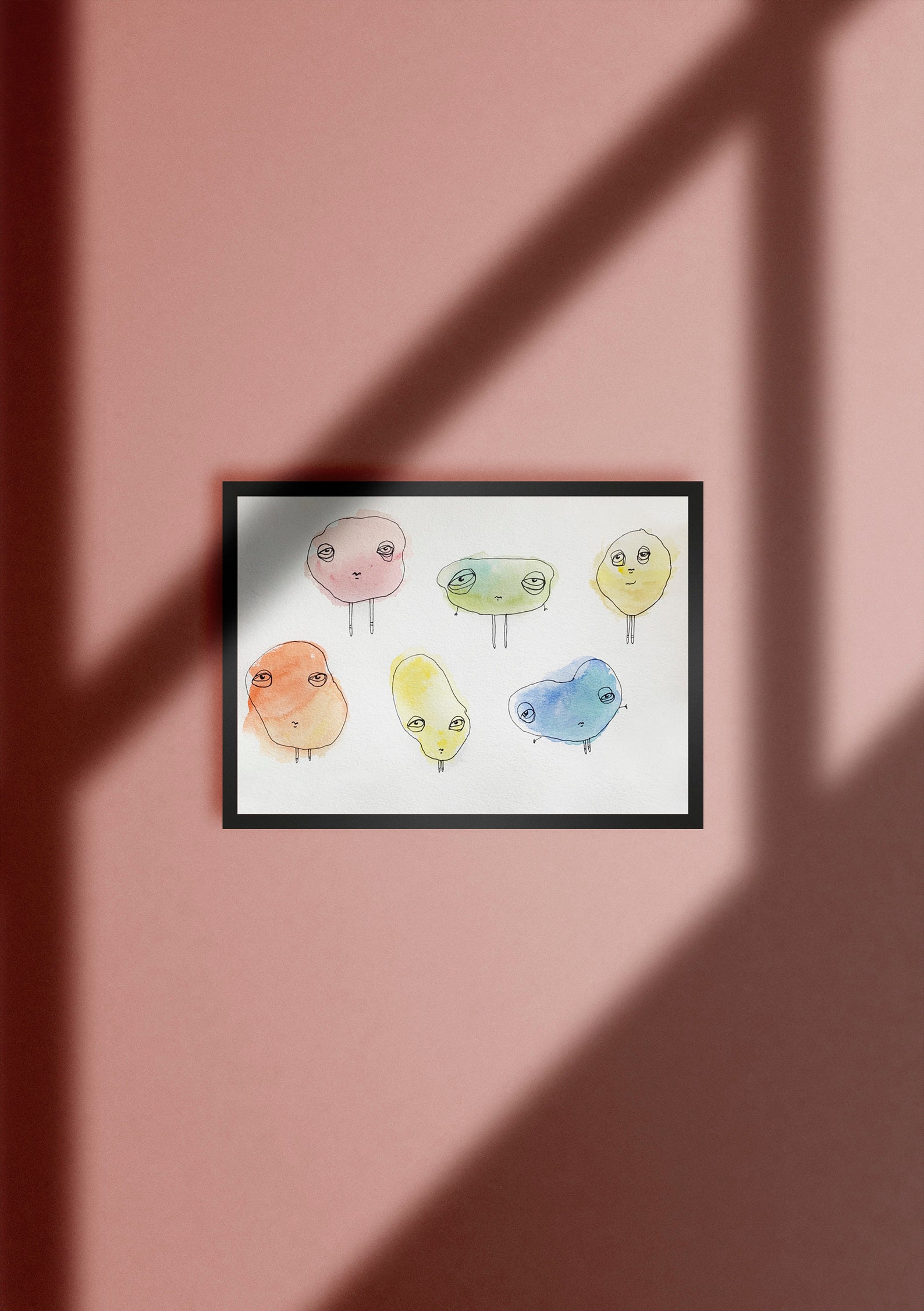 Weird water color line art print in color abstract wall art etsy