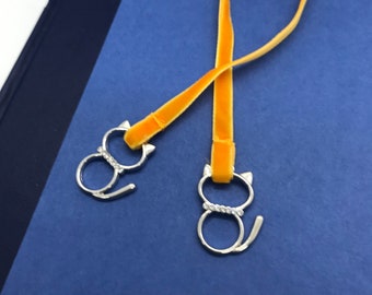 Velvet ribbon bookmark with kitty cat ends