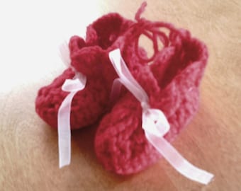 Crochet red baby booties