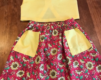 Children's floral print skirt and top