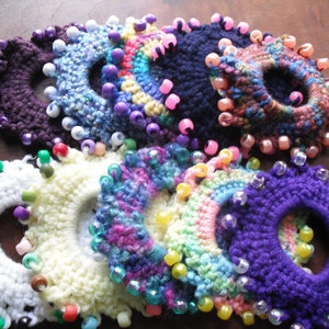 crochet scrunchies with beads set of five