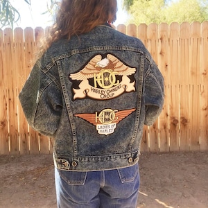 80s Levi Jean Jacket / Vintage Levis Jacket Harley Davidson Patched / Ladies of Harley