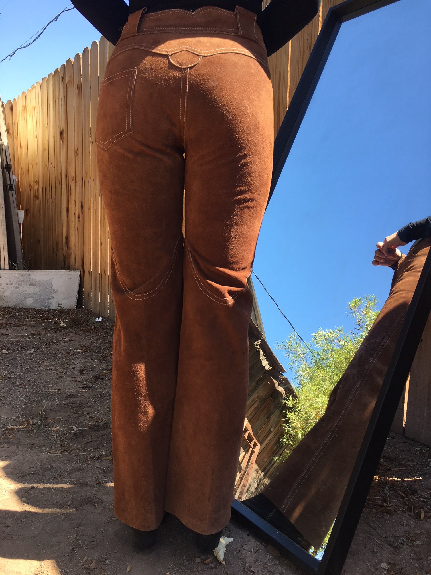 60s Hippie Suede Bell Bottoms / Vintage Suede Jeans