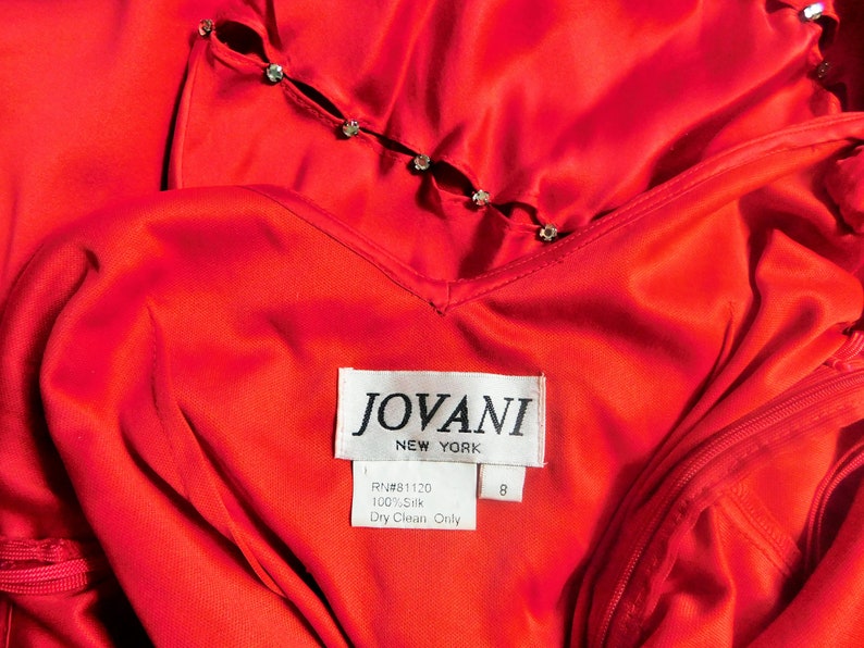 90s Jovani Red Silk Dress / Vintage Sleeveless Maxi Dress image 6