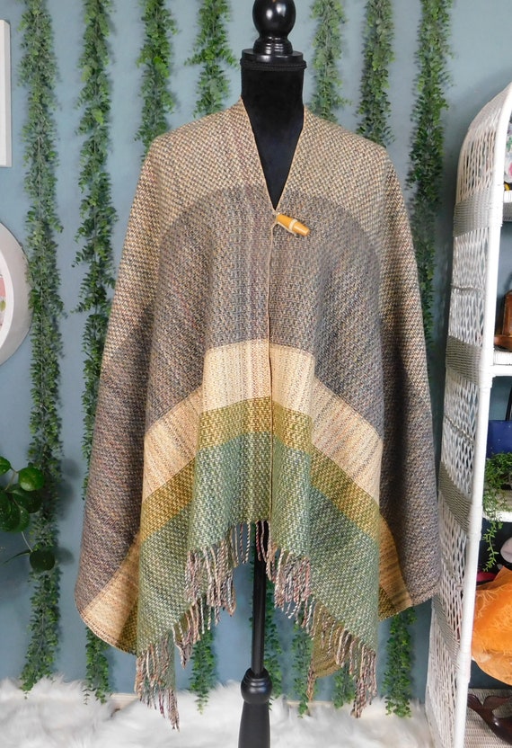 60s 70s Wool Fringed Poncho by Hudson's - image 8