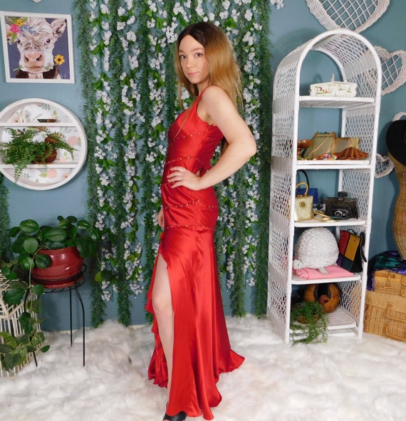 90s Jovani Red Silk Dress / Vintage Sleeveless Ma… - image 2