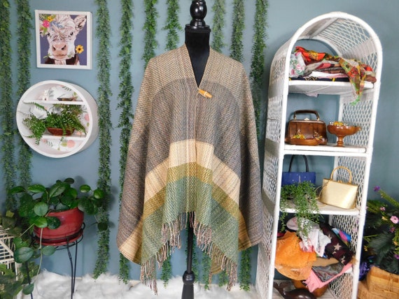 60s 70s Wool Fringed Poncho by Hudson's - image 1