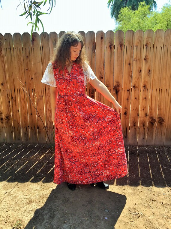 70s Red Bandana Maxi Dress Paisley Print Vintage Dress Etsy Israel
