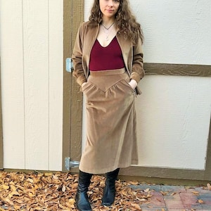 70s Velvet Two Piece Skirt and Jacket Set by Patty Woodard / Vintage Skirt Suit Velvet
