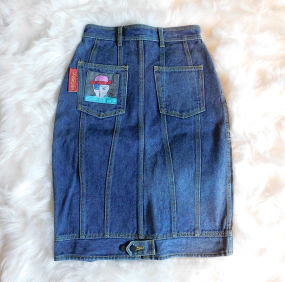 80s NeoMax Denim Pencil Skirt / Vintage Jean Skir… - image 8