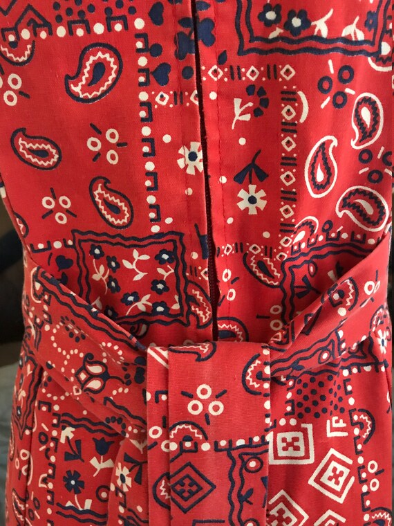 70s Red Bandana Maxi Dress / Paisley print Vintage D… Gem