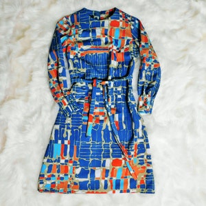 70s Hartford Classics Midi Multi color Dress / Vintage Polyester Modest Long Sleeve Dress image 5