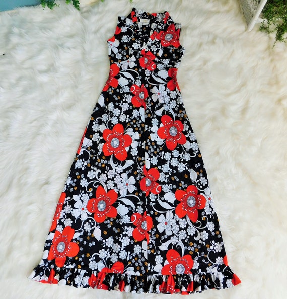 70's Sears Maxi Floral Print Dress / Vintage Full… - image 5