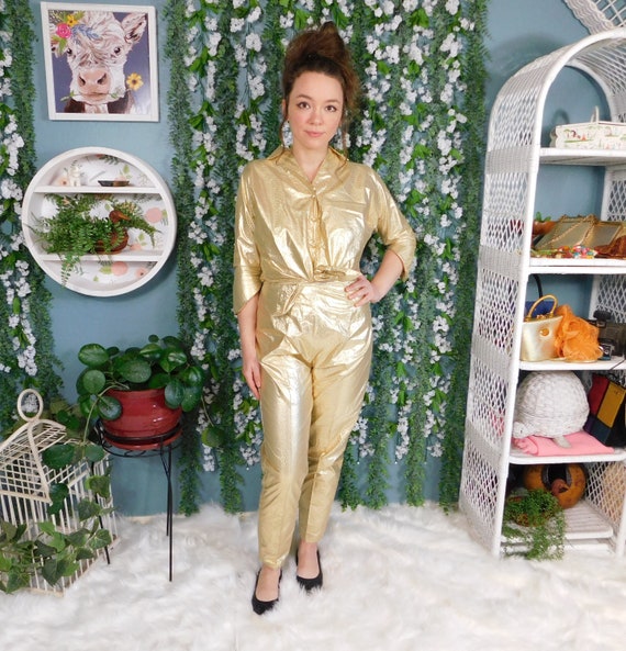50s Mr Blackwell Design Gold Lame Pant Set / Vinta