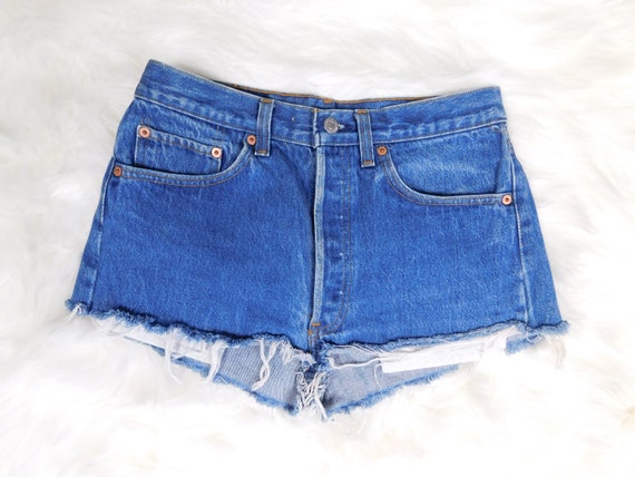 80's Levis 501 Button fly Cut-off Jean Shorts - image 3