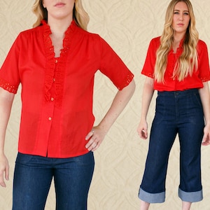 Vintage Cotton Ruffle Top, Women&#39;s M/L Top