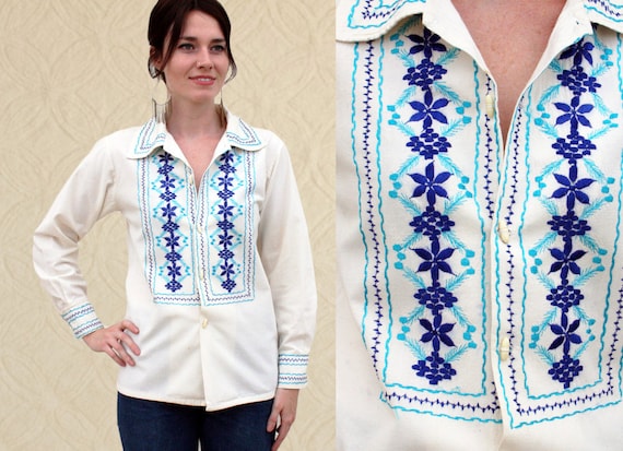 60's Mexican Embroidered Folk Shirt, Women's XS/S