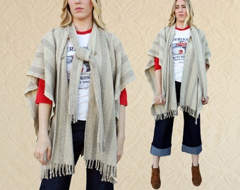 70's Striped Wool Poncho