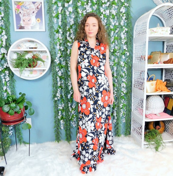 70's Sears Maxi Floral Print Dress / Vintage Full… - image 9