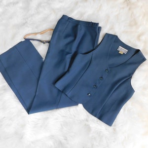 60's 70's Bobbie Brooks Polyester Pant Suit / Vintage 2pc. Pant & Vest Set..Slate Blue image 4