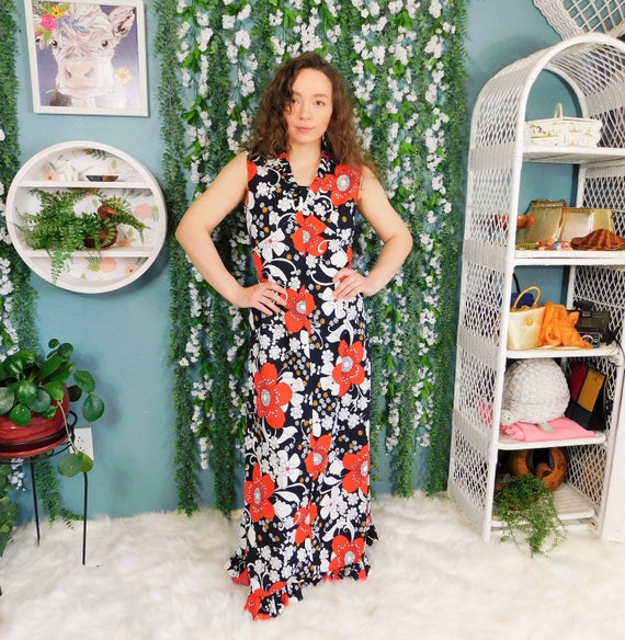 70's Sears Maxi Floral Print Dress / Vintage Full… - image 1