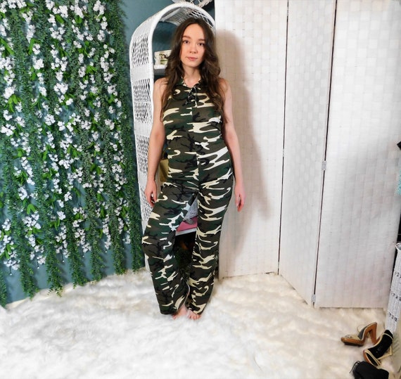 90's Chesley Camouflage Halter Jumpsuit - image 1