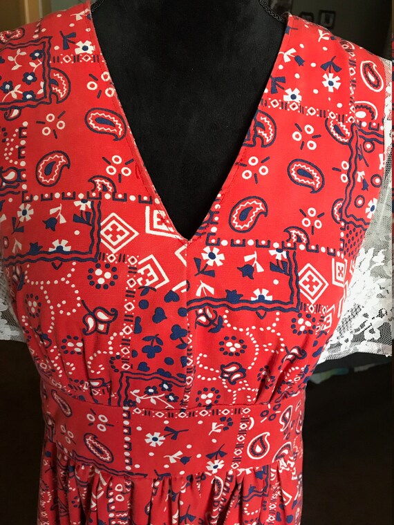 70s Red Bandana Maxi Dress / Paisley print Vintage D… Gem