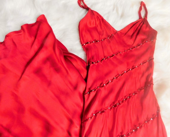 90s Jovani Red Silk Dress / Vintage Sleeveless Ma… - image 5