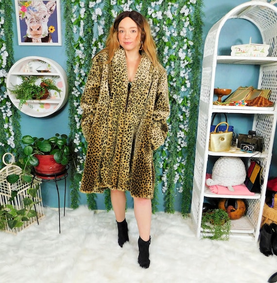 70s 80s J. Percy for Marvin Richards Leopard Faux Fur Swing Coat