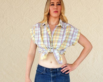 80's Plaid Button-Up Top