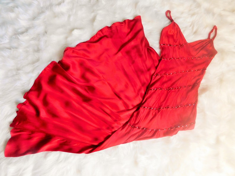 90s Jovani Red Silk Dress / Vintage Sleeveless Maxi Dress image 4