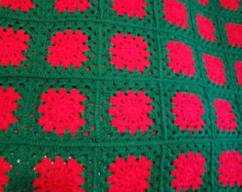 Red and Green Granny Square Christmas Blanket