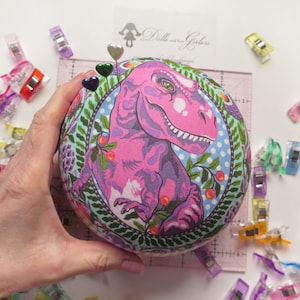 Medium size Dinosaur (Tree Rex in Pink) Pincushion - Tula Pink Roar Collection -- Gift for Quilty Friends