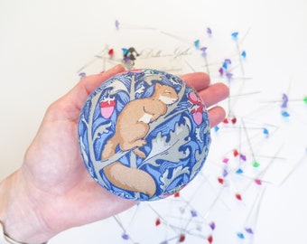 Mini Size Sleeping Squirrel Pincushion (BLUE) -- Tilda Hibernation -- Adorable Animal Pin Cushion