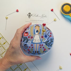 Small Sized Alice in Wonderland Pincushion -- Choose from Light Blue or Dark Blue -- Gifts for Sewist