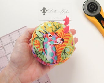 Mini Tiny Beasts Deer Pincushion - Tula Pink Pincushion - Handmade Gift -- Deer Gift GOLD/PINK