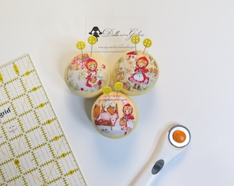 Tiny size Yellow Little Red Riding Hood Pin Cushion -- Absolutely Adorable Travel Size Gift