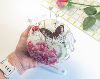 Small size Floral and Butterfly Pincushion — Gifts for Her -- Handmade Pincushion