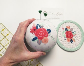 Small size Pretty Floral Pincushion — Gift for Mom -- Pins Included