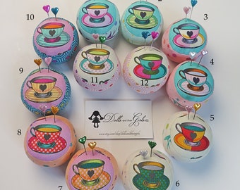 Tiny Tea Cup Pincushion -- Tula Pink Curiouser and Curiouser Fabric Collection -- Sewing Retreat Gifts -- Travel Pincushion