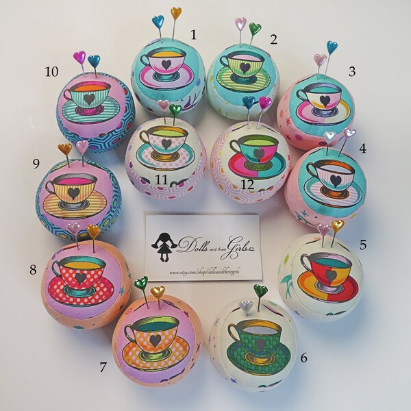 Tiny Tea Cup Pincushion -- Tula Pink Curiouser and Curiouser Fabric Collection -- Sewing Retreat Gifts -- Travel Pincushion