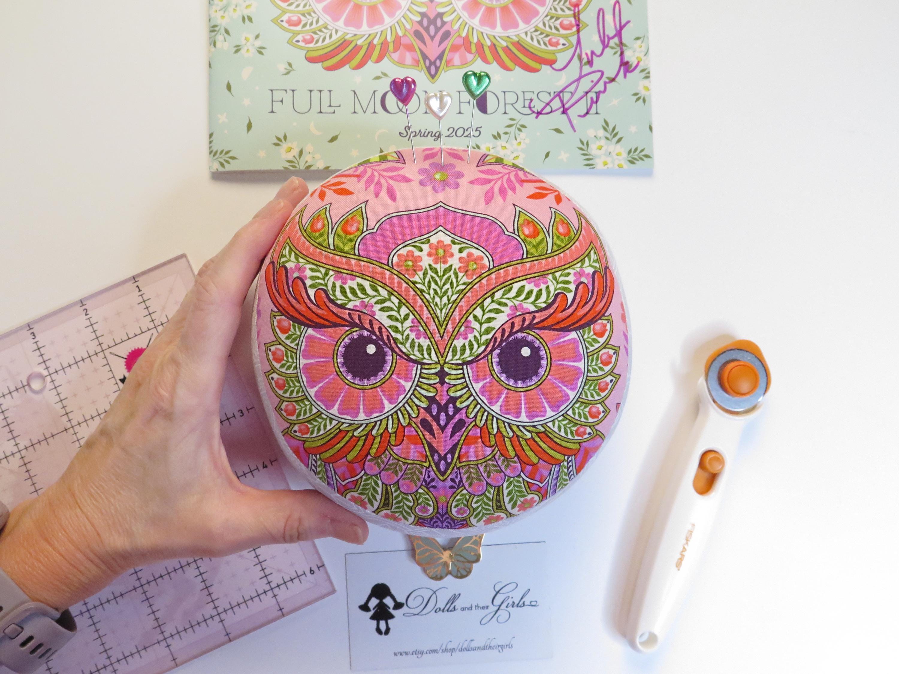 Full Moon Forest OWL (Pink) JUMBO Size -- Tula Pink Pincushion -- Quilty Stitchy Friend Gift