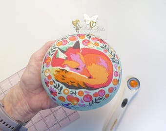 Small size Tula Pink Fox Nap Pincushion: Rare Fabric, Stitchy Gift