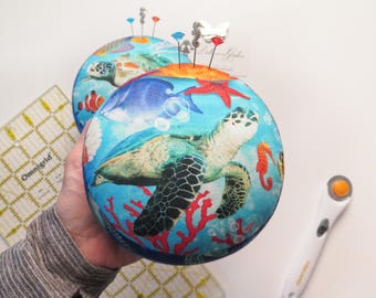 Medium Turtle Pincushion - Ocean Themed Sewing Tool -- Gift for Beach Lovers