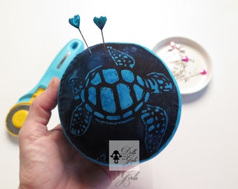 Small Size Turtle Pincushion, Pincushion Gift for the Sewist, Pins included--Beach Lover Gift