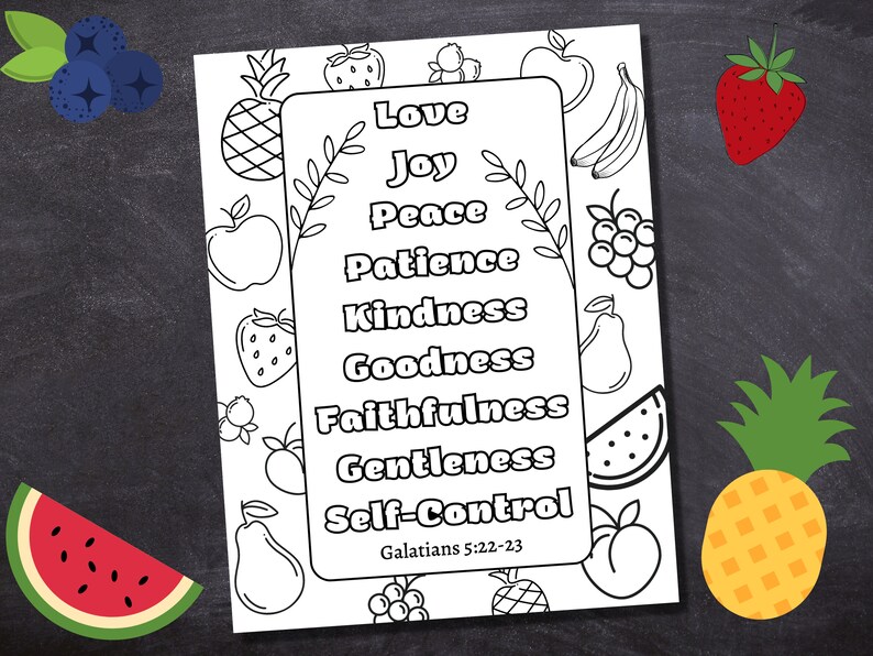 Fruit of the Spirit Coloring Page Printable / Bible Verse/ Sunday