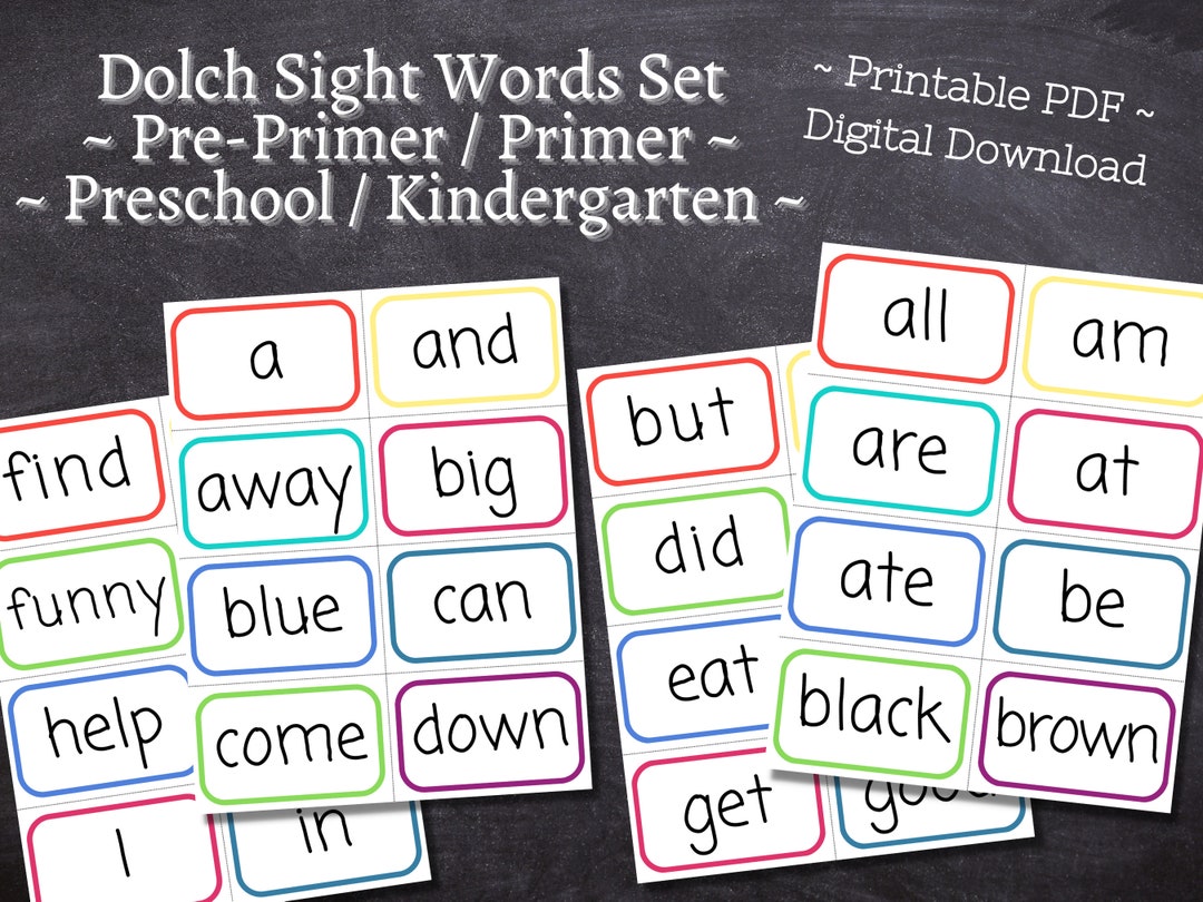 92 Dolch Sight Words Preprimer Primer Set Printable / Kindergarten