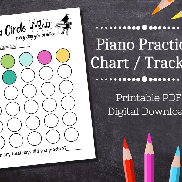 Piano Practice Chart Printable / Piano Practice Log Template / Piano Teacher / Piano Student / Piano Habit Tracker /Printout /color a circle